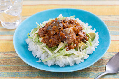 月花さばトマト煮で簡単タコライス