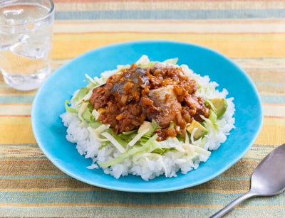 月花さばトマト煮で簡単タコライス