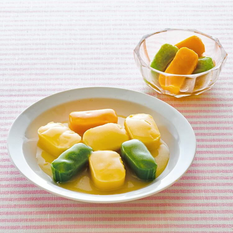 やさしいおかずセット朝のムース食　たまごと小松菜のソテー